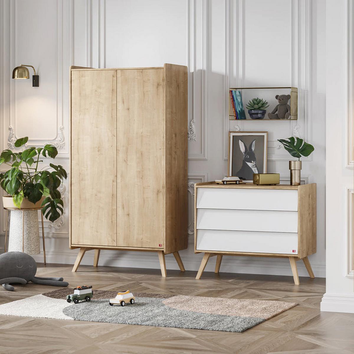 BABYZIMMER 2-teilig Vintage Weißes Holz - Braun, Holzwerkstoff (100/90/58cm) - Petits-meubles