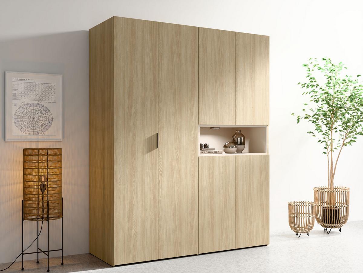 DREHTÜRENSCHRANK BALYR 161,2/202/58cm 6-türig Helle Eiche - Sandfarben/Eichefarben, Holzwerkstoff (161.2/202/58cm) - MASSENO