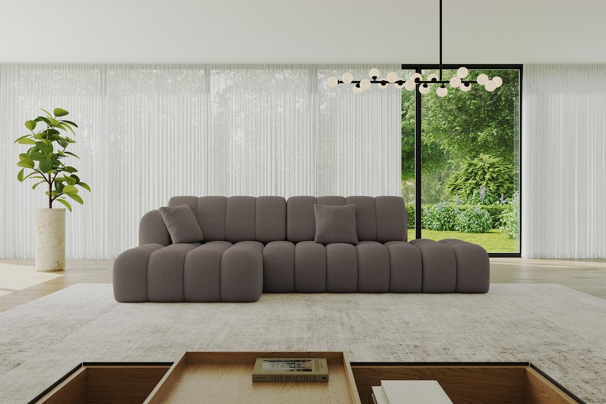 ECKSOFA mit Schlaffunktion Ottomane Links OLEA-L2 321x164x75 Braun Bouclé - Schwarz/Braun, Holzwerkstoff/Kunststoff (321/164cm) - ALTDECOR