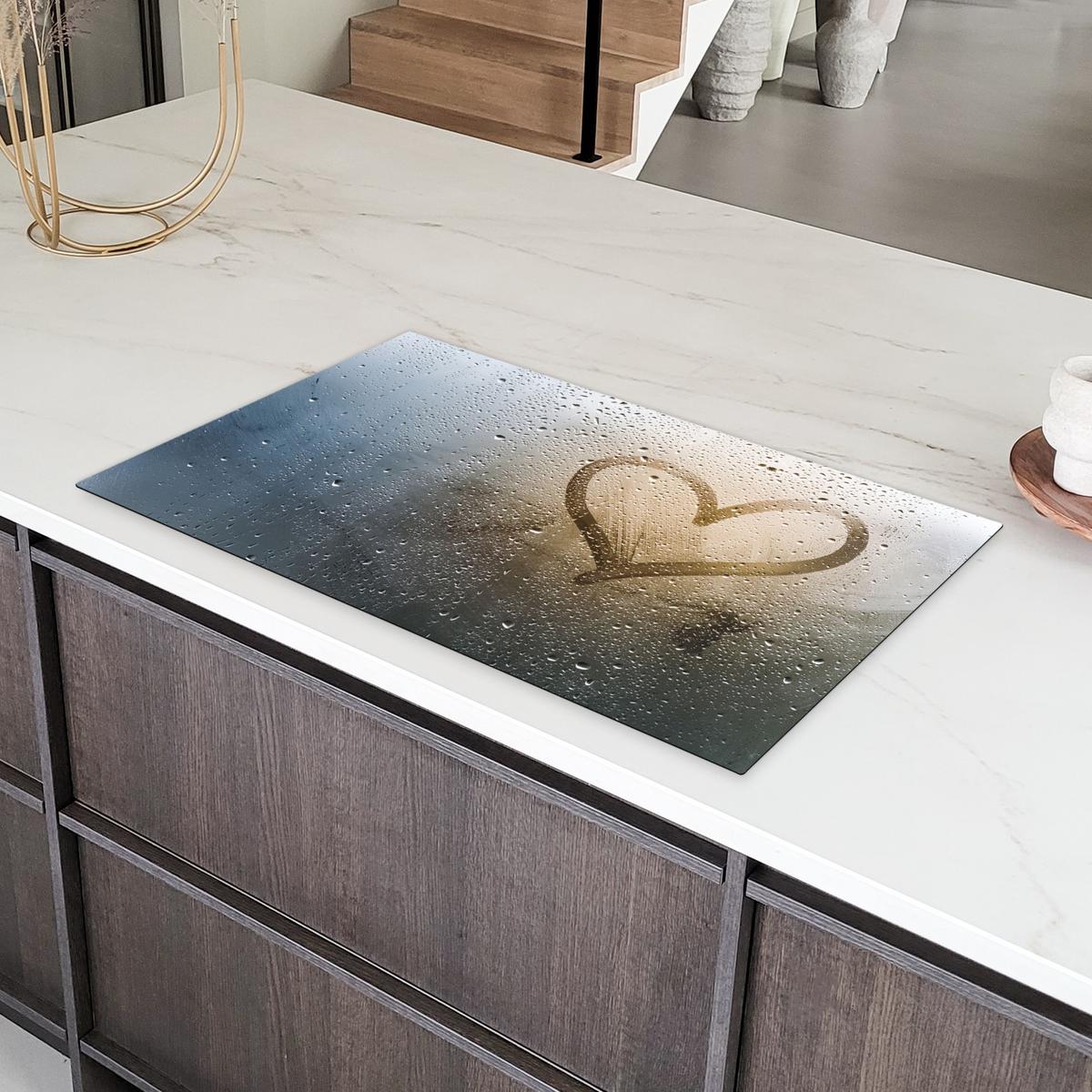 HERDABDECKPLATTE Herz - Kondenswasser - Wasser - 3D Induktionsschutz 91.6x52.7 cm - Grau, Kunststoff (91.6/52.7/0.2cm) - MuchoWow