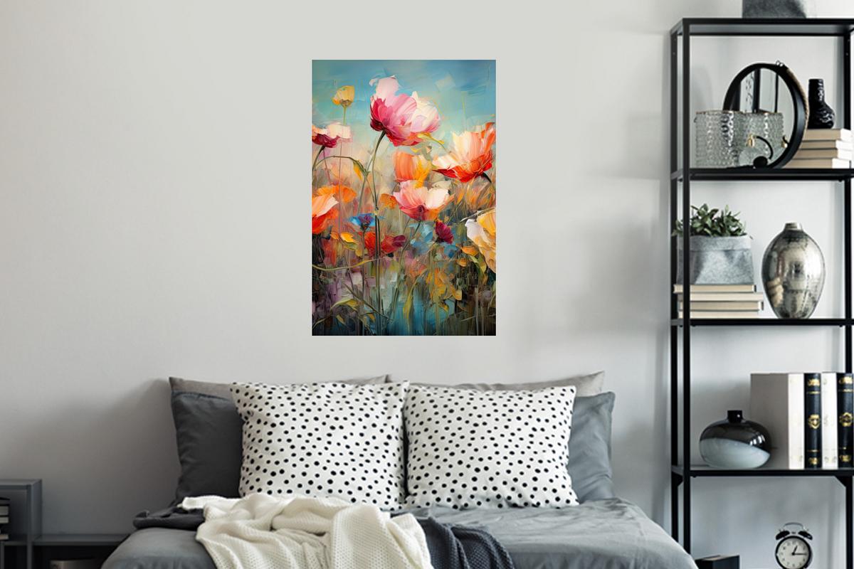 WANDTATTOO Blumen - Aquarell - Kunst - Botanisch - Natur Wandbild 40x60 cm - Orange, Kunststoff (40/60/0.1cm) - MuchoWow