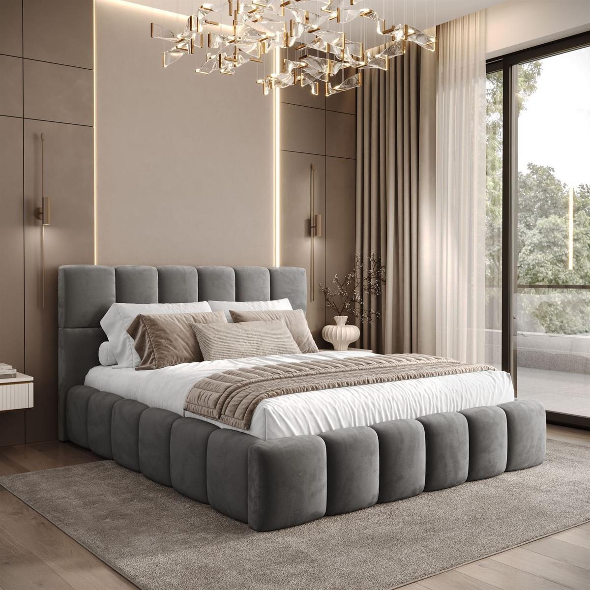 POLSTERBETT VENEZIA mit Bettkasten 140x200, Royal Velvet 250 - Grau, Textil (140/200cm) - Lookway