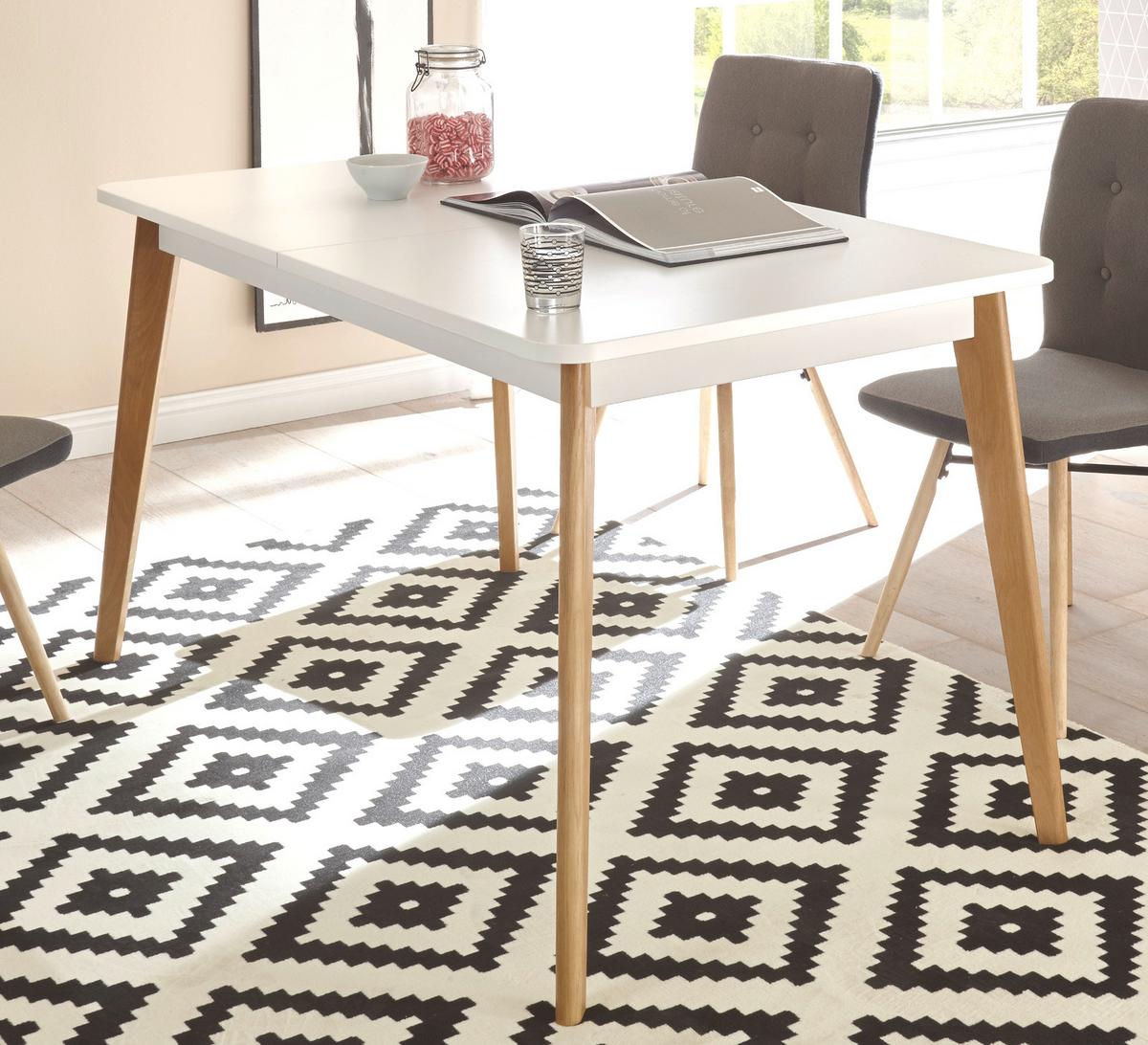 ESSTISCH weiß matt, Eiche, skandinavisch, Küchentisch ausziehbar 140 - 180 cm, - Eichefarben/Weiß, Holzwerkstoff (140/80/75cm) - Furn.Design