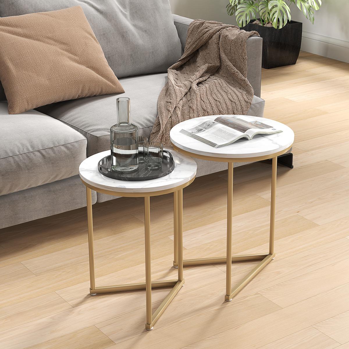 BEISTELLTISCH 2er Set MDF Stahl Gold - Goldfarben, Metall (45/45/55cm) - HOMCOM