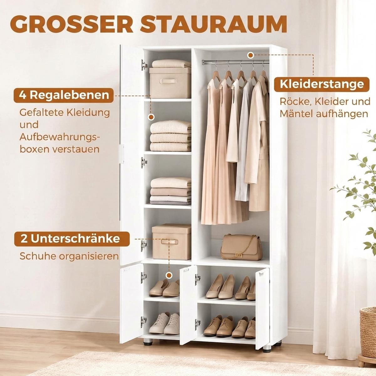 GARDEROBE-SET Spanplatte Weiß - Weiß, Holzwerkstoff/Metall (30/169/80cm) - HOMCOM