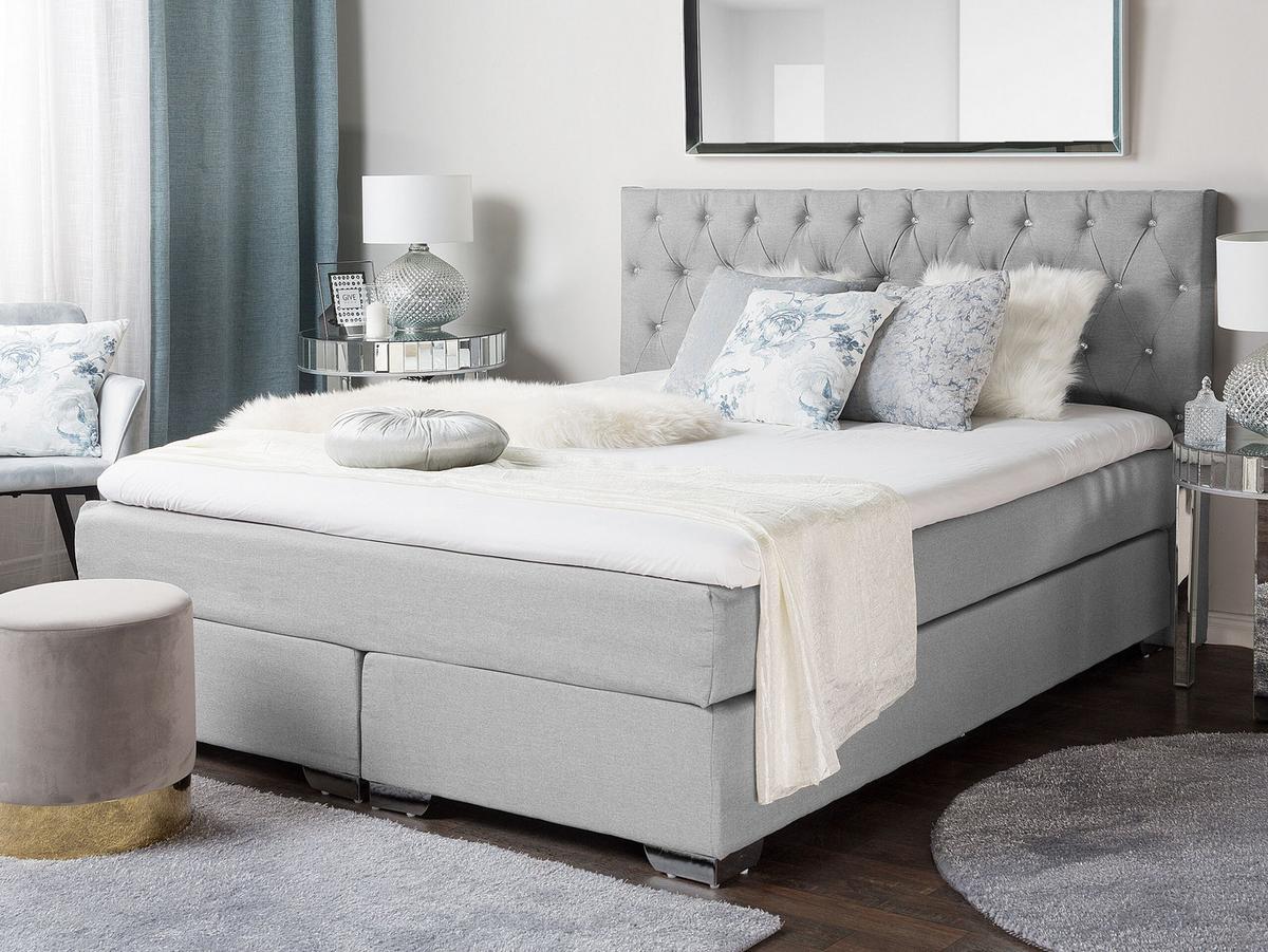 BOXSPRINGBETT 160/200cm Hellgrau Duchess - Hellgrau, Textil (160/200cm) - Beliani
