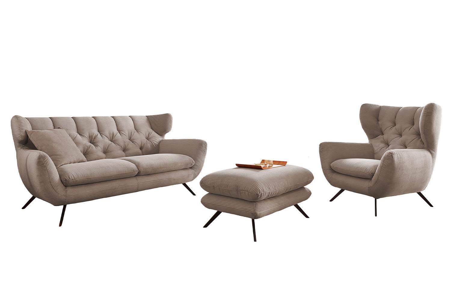 SITZGRUPPE CHARME Taupe Cord - Taupe, Textil (225/94/95cm) - KAWOLA