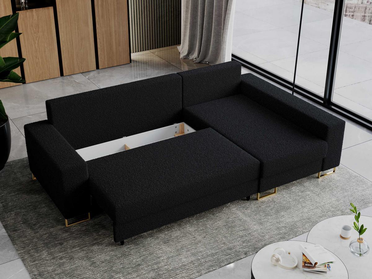 ECKSOFA Dorian Boucle Schwarz - Goldfarben/Schwarz, Textil/Metall (242/138cm) - MKS