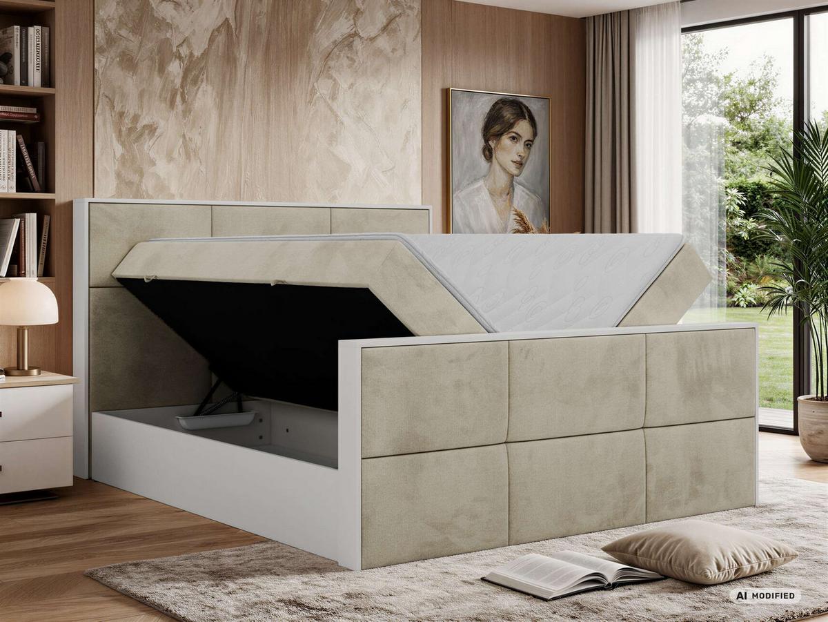 BOXBETT DELVIT DUO 140/200 - Beige Velvet - Topper Visco - H3 - Beige/Schwarz, Kunststoff/Textil (140/200cm) - MKS