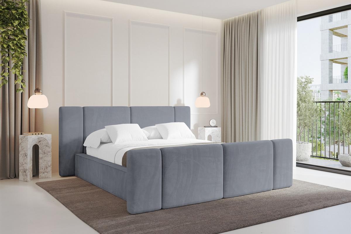 POLSTERBETT mit Bettkasten, Fußteil und Lattenrost, Bett mit Matratze H3/H4 - RIVO-Z 180x200 Grau - Grau, Holzwerkstoff/Textil (180/200cm) - ALTDECOR
