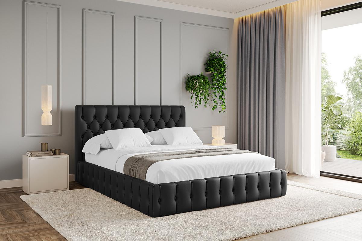 POLSTERBETT mit Bettkasten und Lattenrost, Bett mit Matratze H3/H4 - LARO 180x200 Schwarz Kunstleder - Schwarz Hochglanz, Holzwerkstoff/Textil (180/200cm) - ALTDECOR