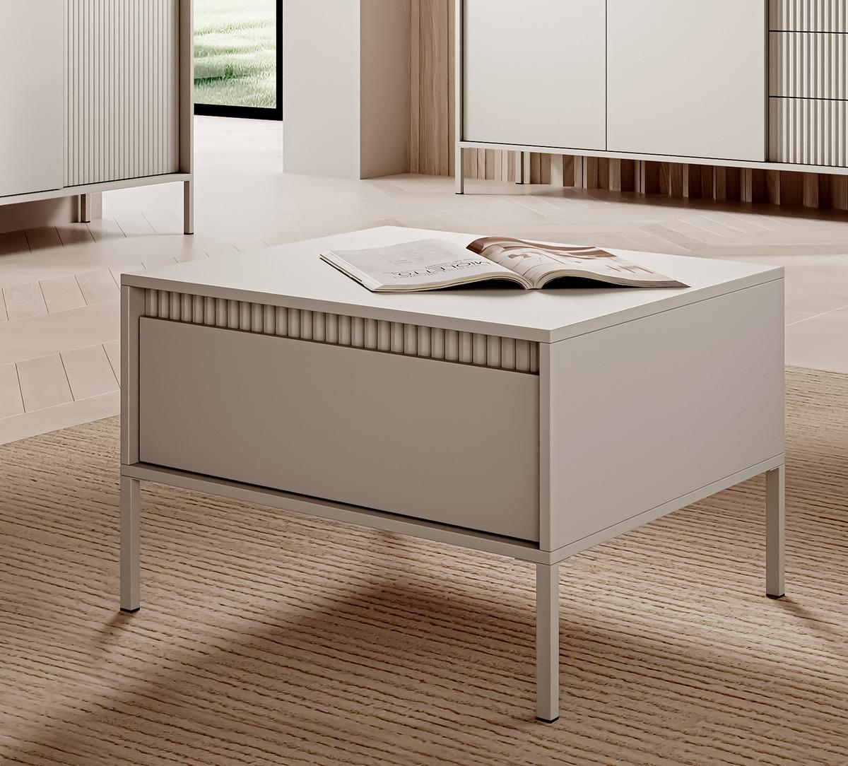 COUCHTISCH Trentinis 1S Beige 68/48,4/68 cm – Geriffelten Fronten - Beige, Holzwerkstoff/Metall (68/68/48.4cm) - AX Living