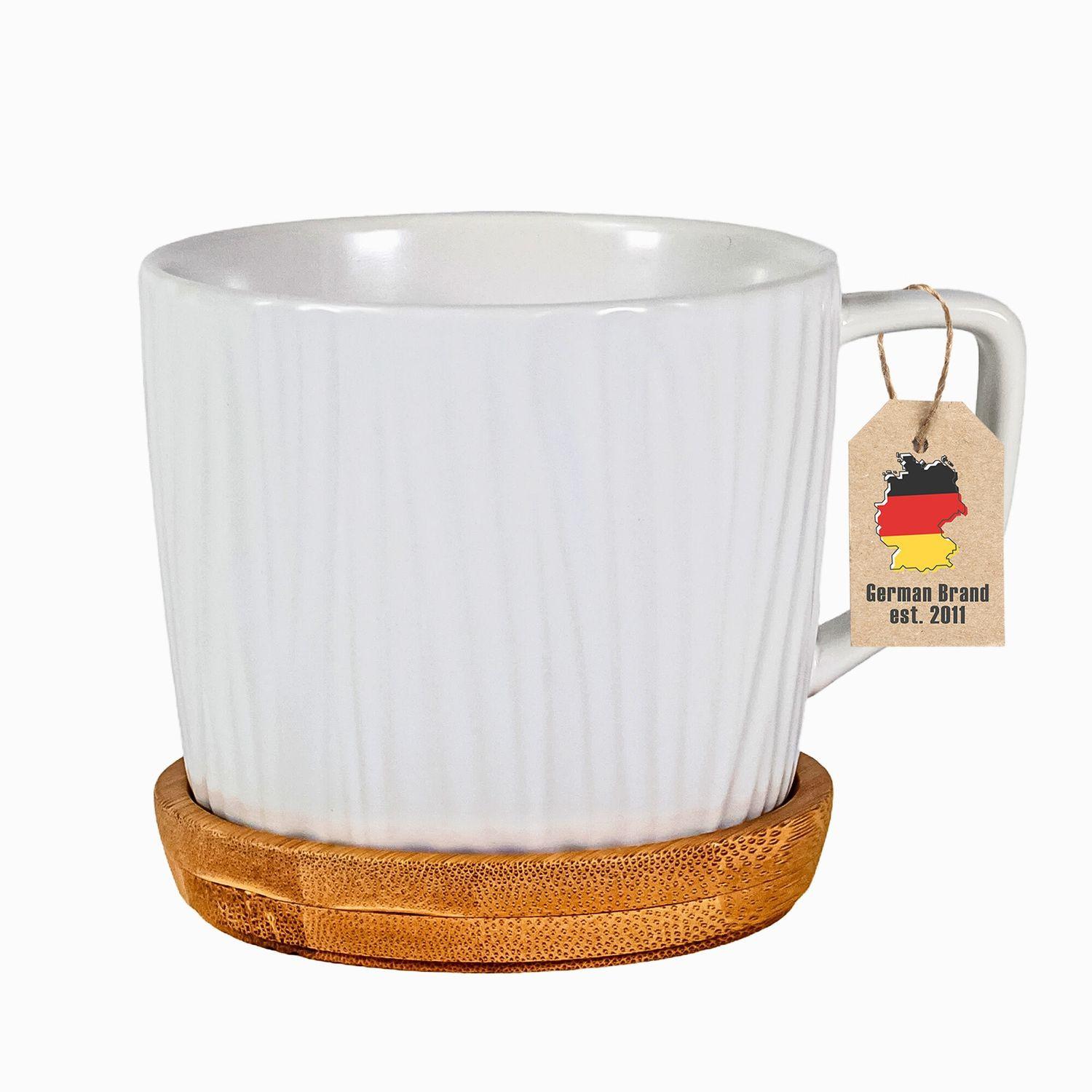TEETASSE 230 ml mit Holz Untersetzer - Weiß, Keramik (0.23L) - Intirilife