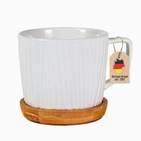 TEETASSE 230 ml mit Holz Untersetzer - Weiß, Keramik (0.23L) - Intirilife