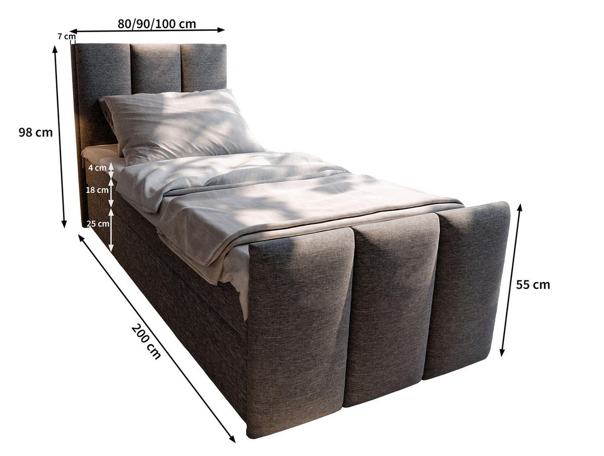 BOXBETT LAGO 80 80x200 cm mit Matratze und Topper - Grau - Grau, Holz (80/200cm) - MASSENO