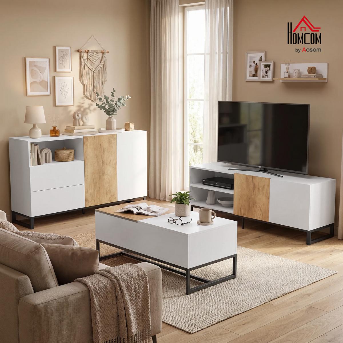 COUCHTISCH Spanplatte Stahl Weiß - Weiß, Holzwerkstoff (100/50/45cm) - HOMCOM
