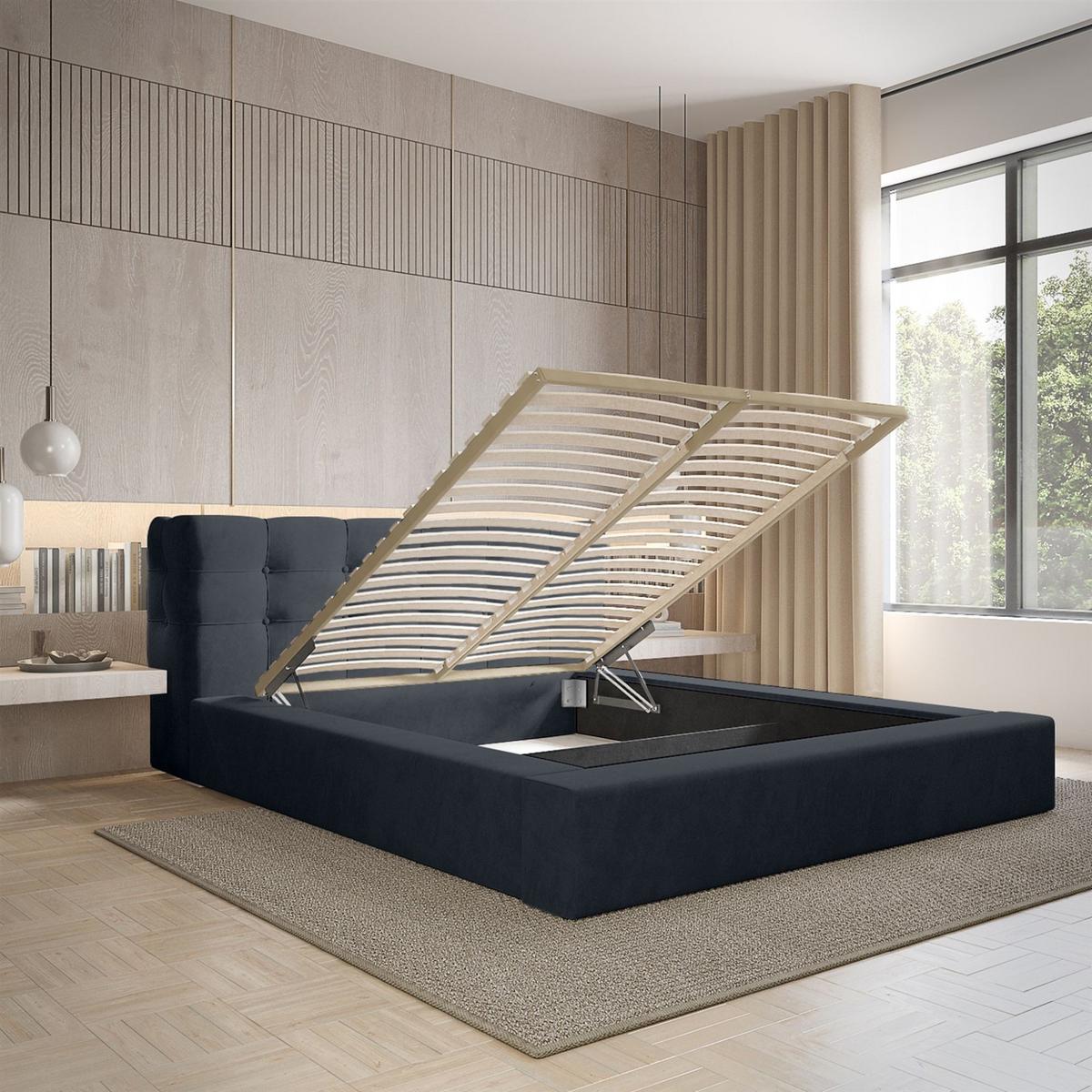 POLSTERBETT Antonio Stoff Ditra - Blau, Holzwerkstoff/Textil (160/200cm) - Fun Möbel