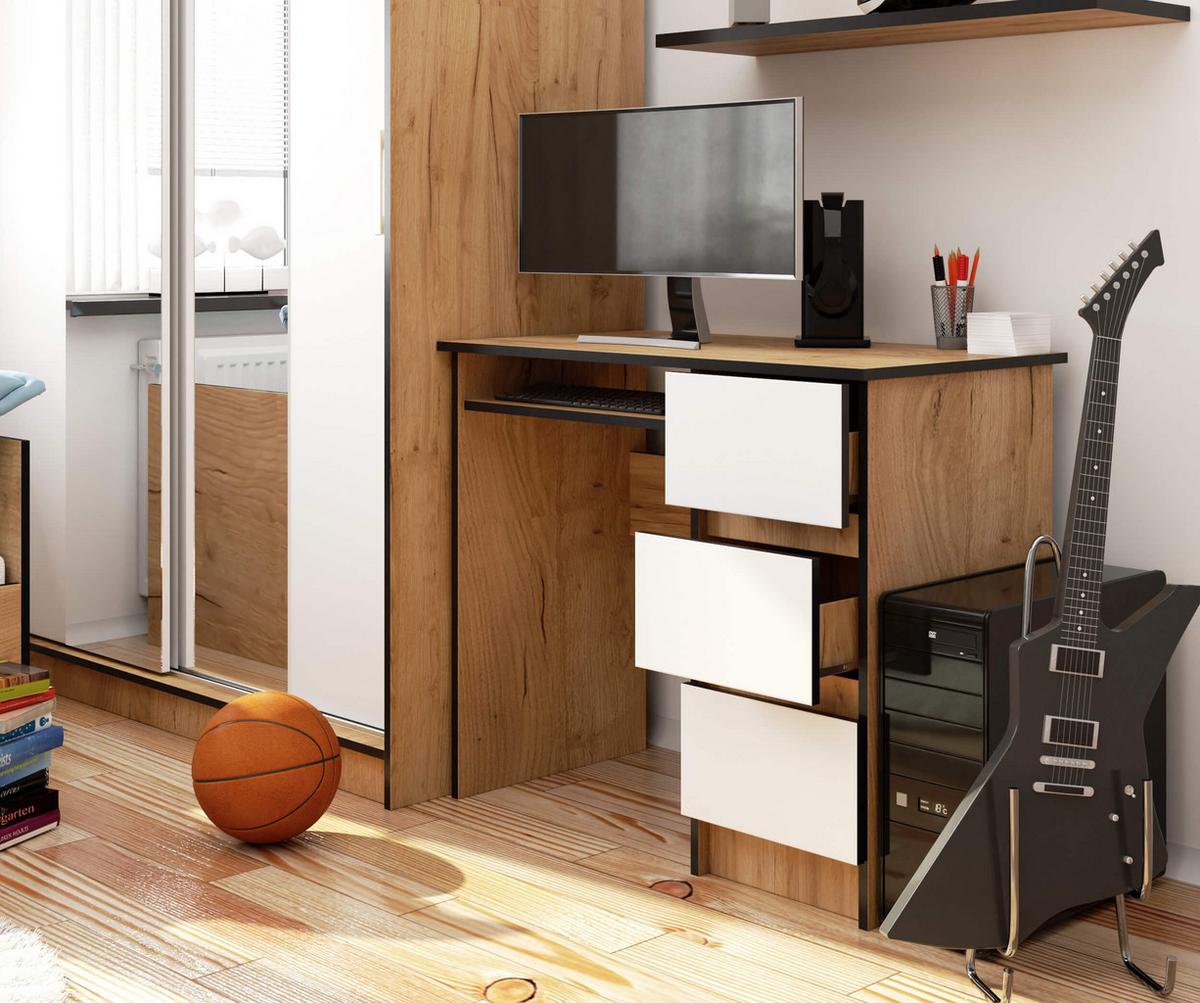 SCHREIBTISCH Eiche Craft, Weiß 77/90/50 - Weiß, Holzwerkstoff (155/85/77cm) - RAUMHIRSCH FURNITURE