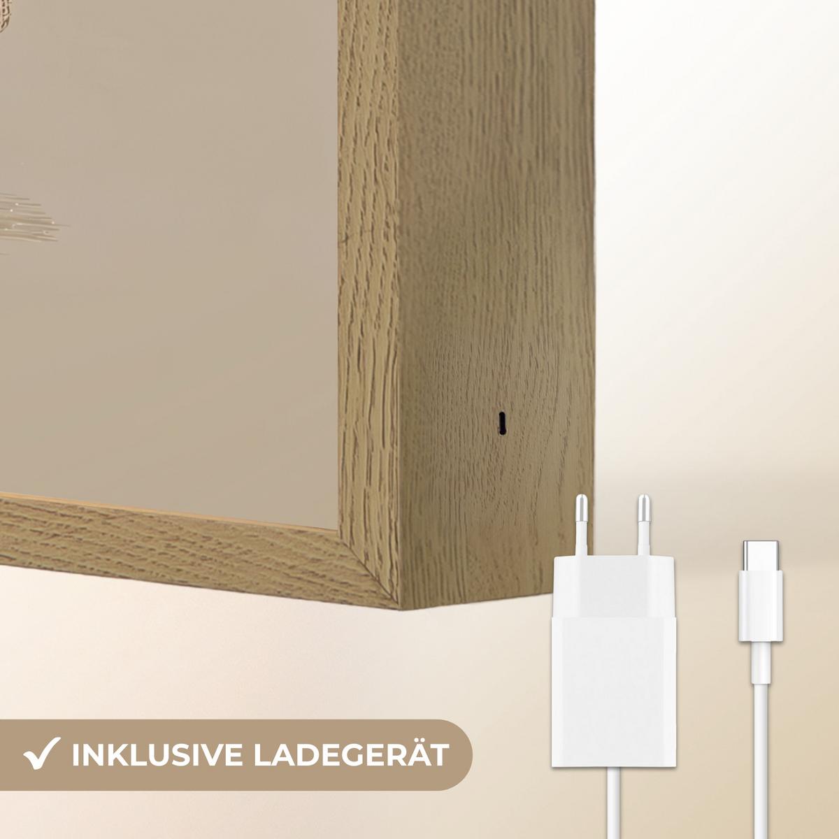 WANDLEUCHTE MIT AKKU Bär - Weiße Blumen - Gemütlich 30x40 cm - Taupe, Holzwerkstoff (30/40/8cm) - OnlyWow