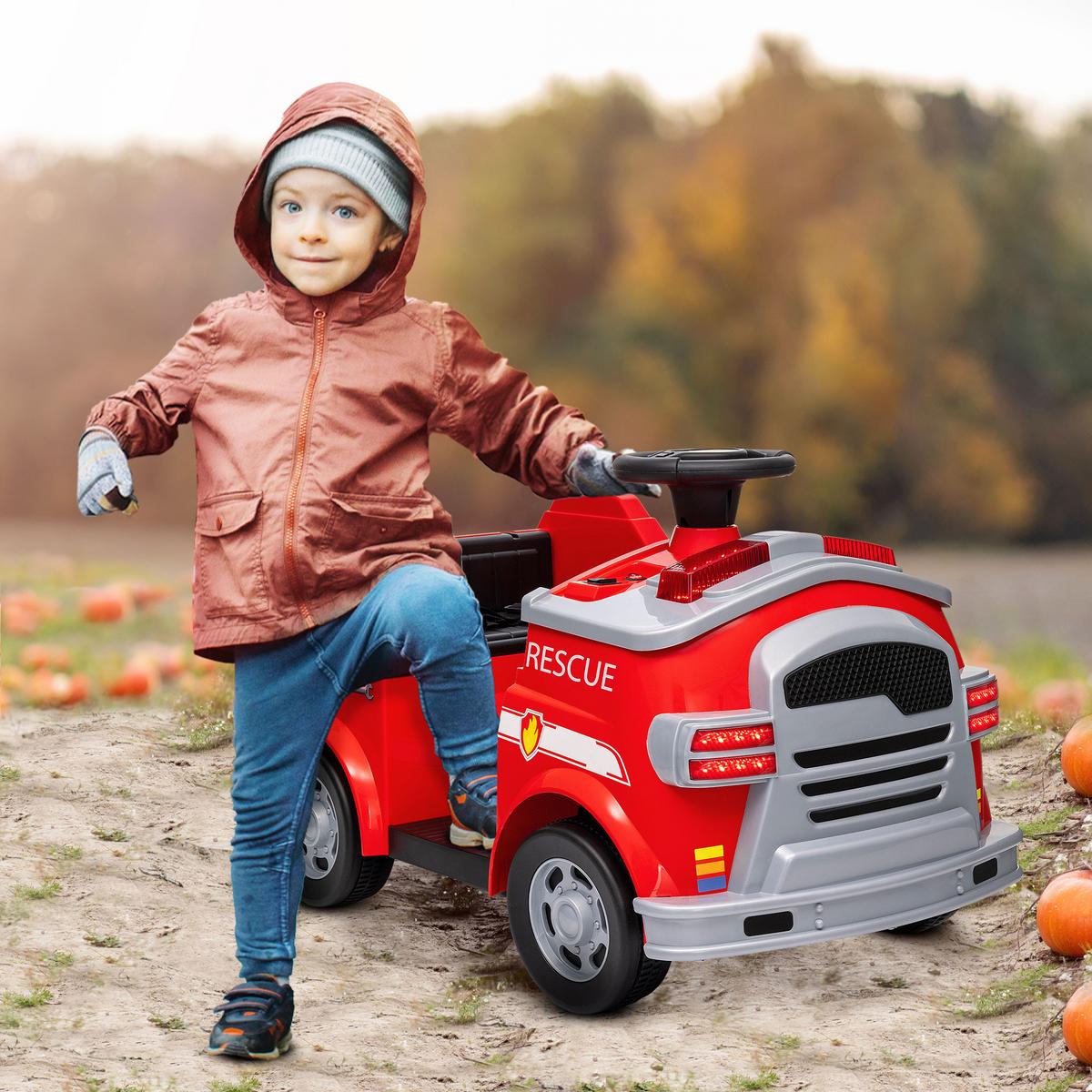 FEUERWEHRAUTO, max. 3 km/h, Sirene, Blaulicht, Werkzeuge, für Kinder 3-5 Jahre - Rot, Metall (86/49/52cm) - AIYAPLAY