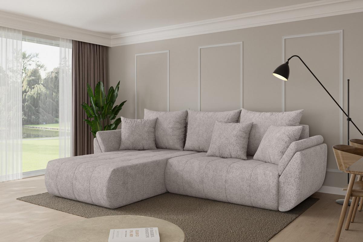 ECKSOFA mit Schlaffunktion Ottomane Links TOKO-L 277x194x86 Hellgrau Velours - Hellgrau/Schwarz, Holzwerkstoff/Kunststoff (277/194cm) - ALTDECOR