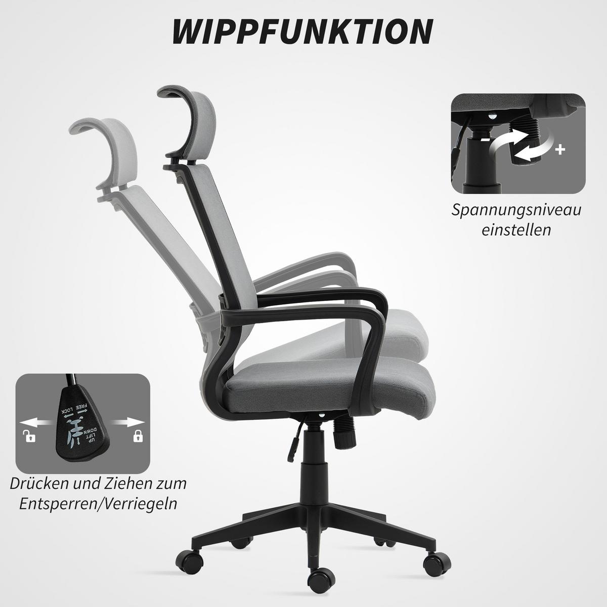 BÜROSTUHL Polyester Schaumstoff Dunkelgrau - Dunkelgrau, Kunststoff (60.5/117/69cm) - HOMCOM