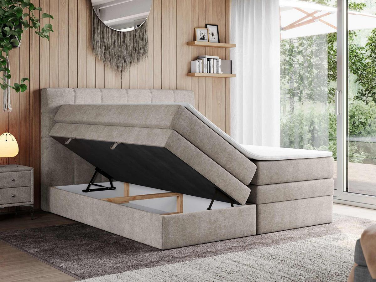 BOXSPRINGBETT ERNI KING 140/200 Beige Struktur - H3 - Beige, Holz/Textil (140/200cm) - MKS