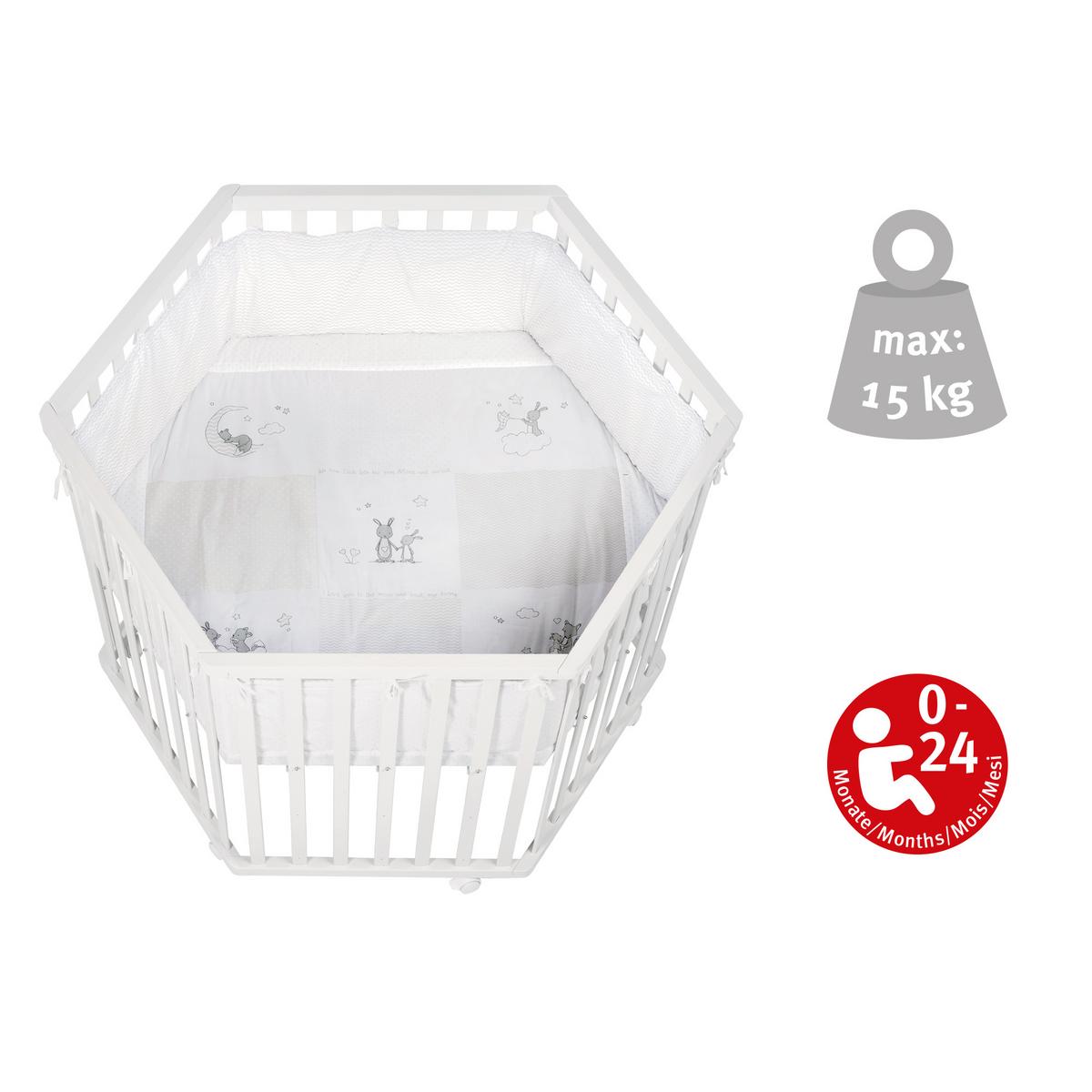 LAUFGITTER 6-eckig Fox & Bunny - Weiß, Holzwerkstoff (118.5/72.5/103.5cm) - Roba