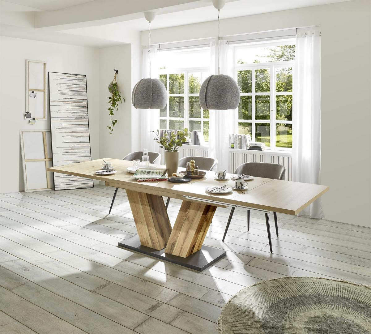 ESSTISCH ausziehbar Elena 180x90x76 Plankeneiche/Asteiche - Naturfarben, Holzwerkstoff (180/90/76cm) - 58aufmkessel