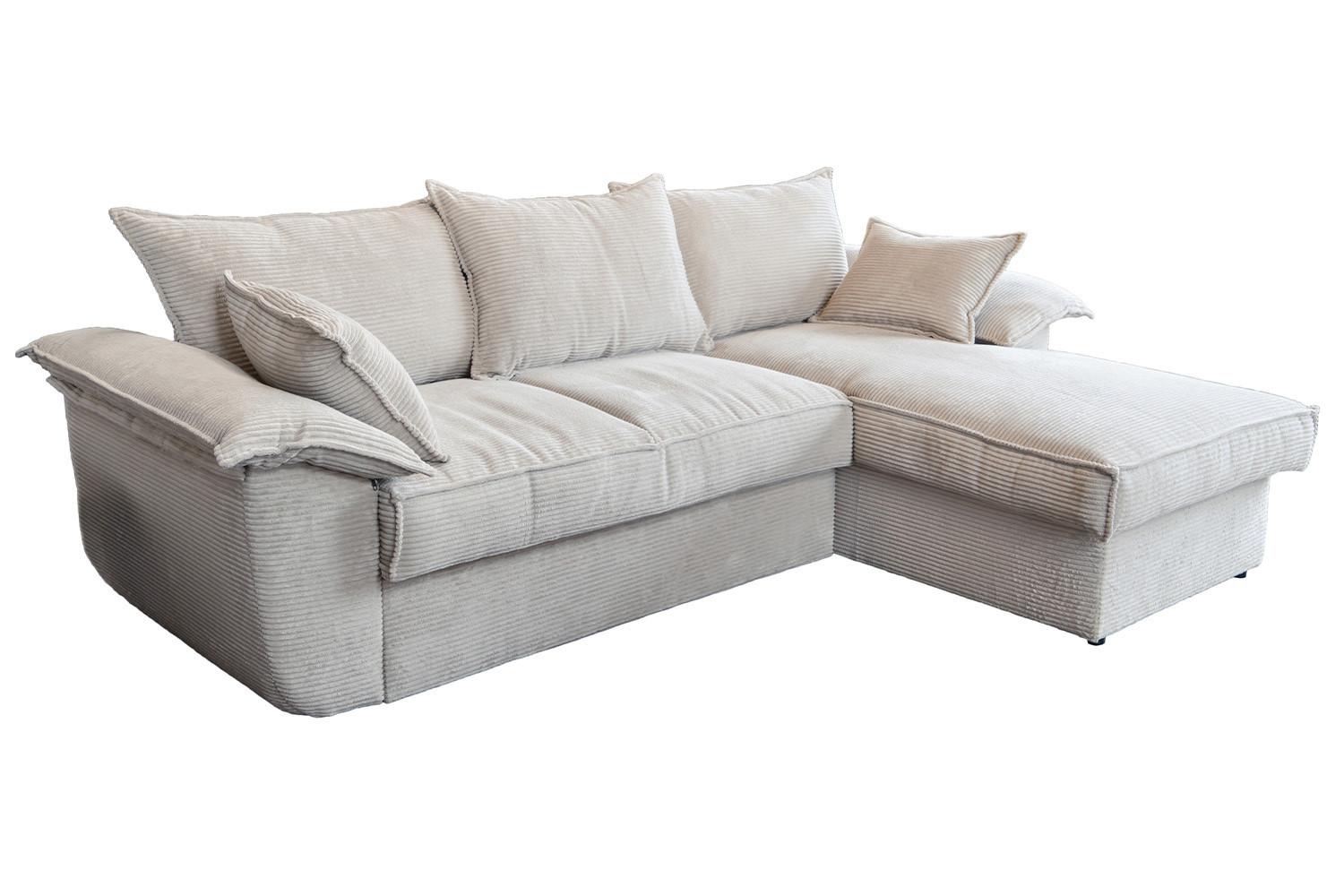 ECKSOFA DAMETO Weiß Cord Mit Schlaffunktion - Schwarz/Weiß, Kunststoff/Textil (266/174cm) - KAWOLA