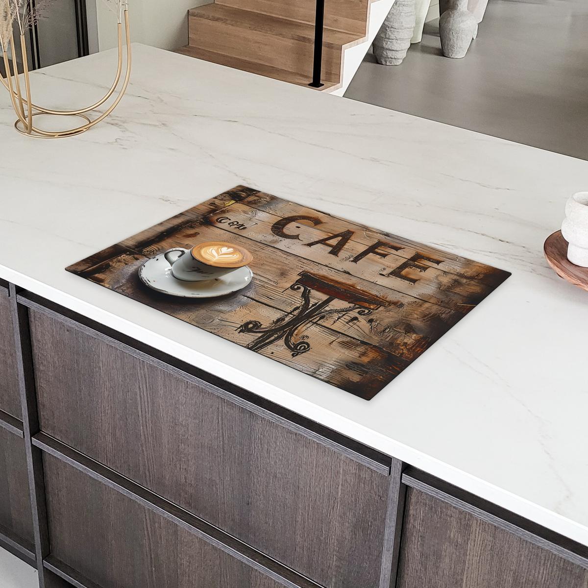 HERDABDECKPLATTE Cafe - Holz - Kaffee - Regale Ceranfeldabdeckung 78x52 cm - Schwarz, Kunststoff (78/52/0.2cm) - MuchoWow