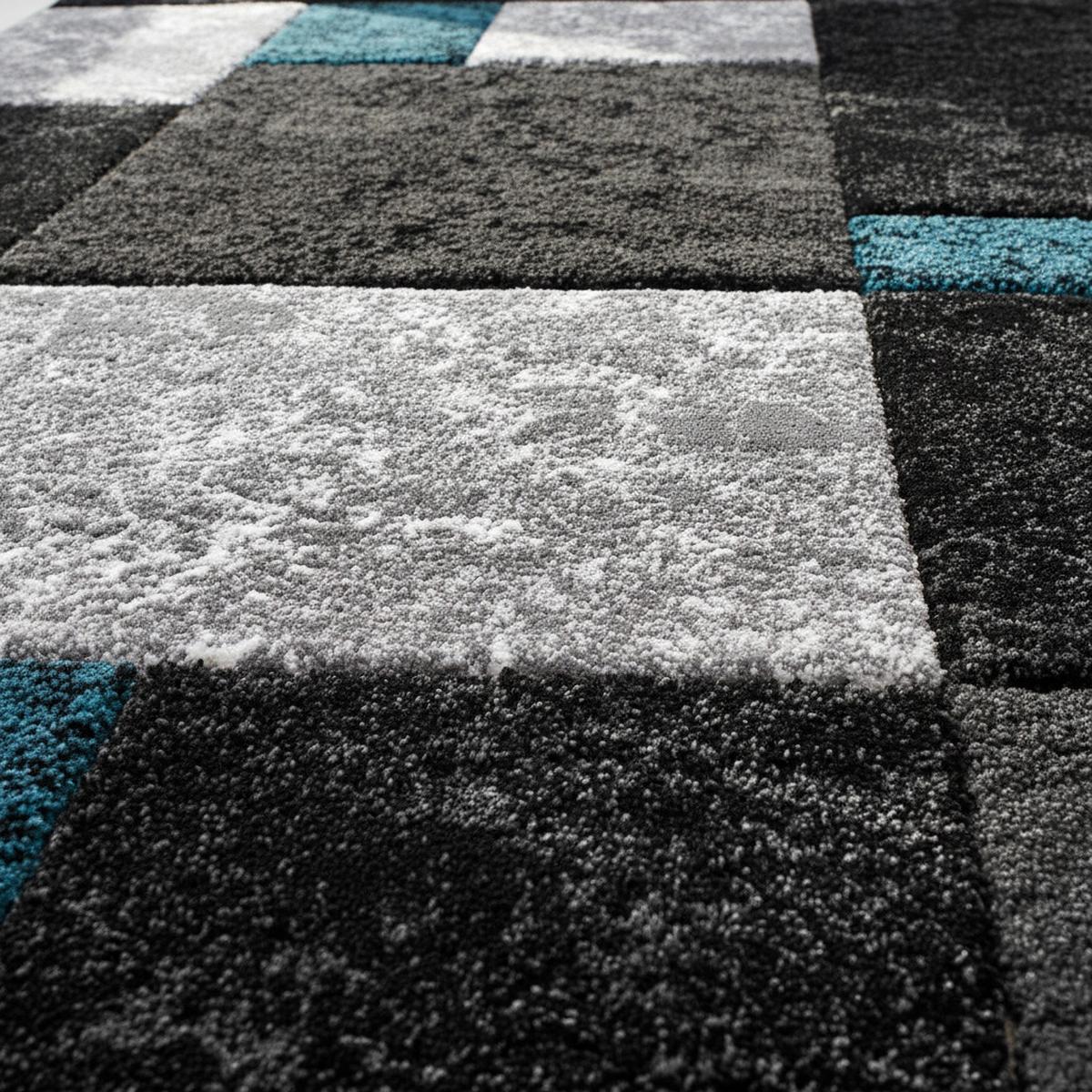 KURZFLORTEPPICH LATEMAR, kariert, Türkis, 140 x 200 cm - Blau, Textil (140/200cm) - KADIMA DESIGN