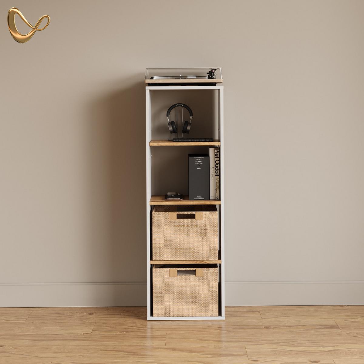 BÜCHERREGAL Lorena Weiß/Goldkraft Eiche mit 4 Fächern - Honigeiche/Weiß, Holzwerkstoff (40/120/30cm) - Livinity®