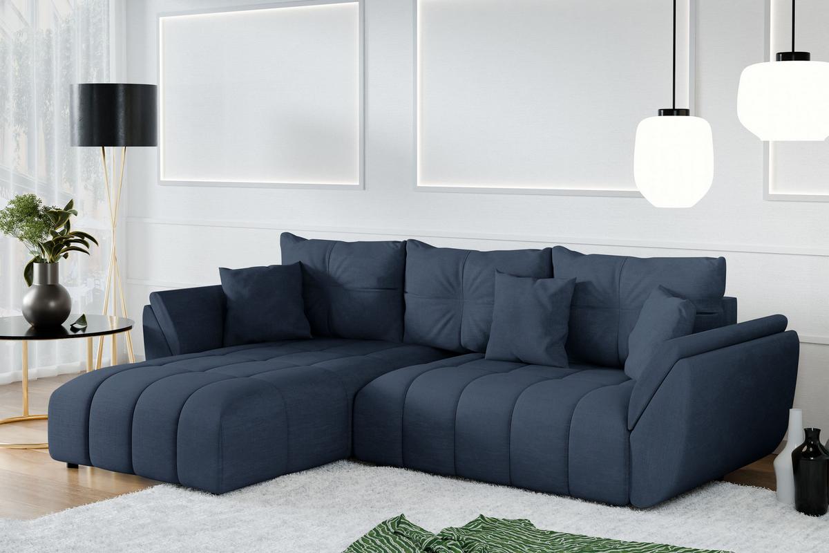 ECKSOFA L Form Verciani Blau 280/190/91 cm mit Schlaffunktion - Blau/Schwarz, Kunststoff/Textil (280/190cm) - AX Living