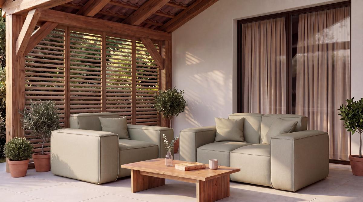 GARTENSOFA Lorento Outdoor 2-Sitzer, Taupe Beige Kunstleder 186/73/92 cm - Taupe/Beige, Textil (186/73/92cm) - WFL GROUP