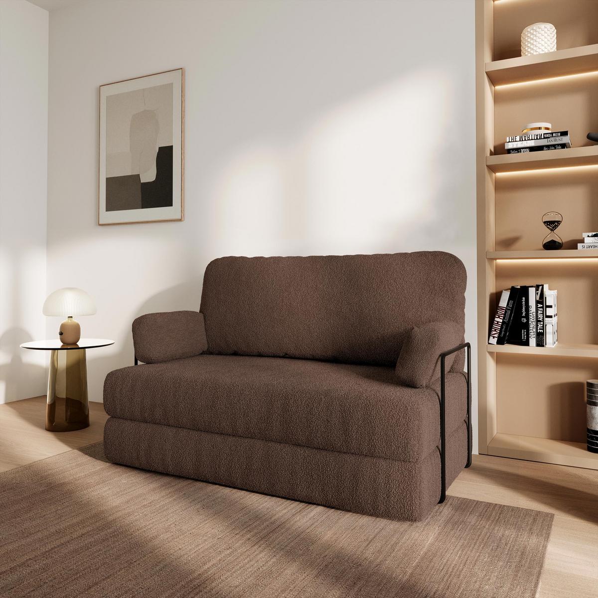 BETTSOFA KESTE aus Schaumstoff Bucle-Stoff Braun Schlaffunktion - Braun, Textil (140/86/60cm) - MASSENO