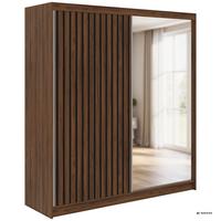 SCHWEBETÜRENSCHRANK mit Spiegel LAOS - 200 - Warmia Walnuss - Schwarz Lamellen - Walnussfarben/Alufarben, Holzwerkstoff/Metall (200/216/61cm) - MKS
