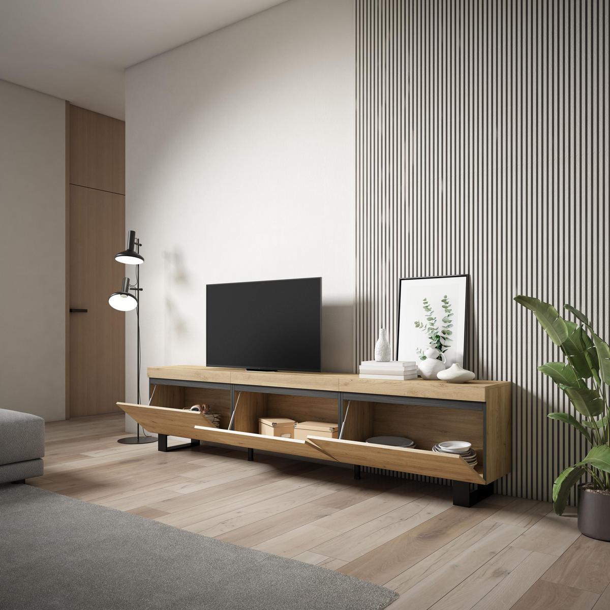 LOWBOARD, Tv-Schrank, Eiche, 240/35/57cm - Eichefarben, Holzwerkstoff (240/57/35cm) - Skraut Home