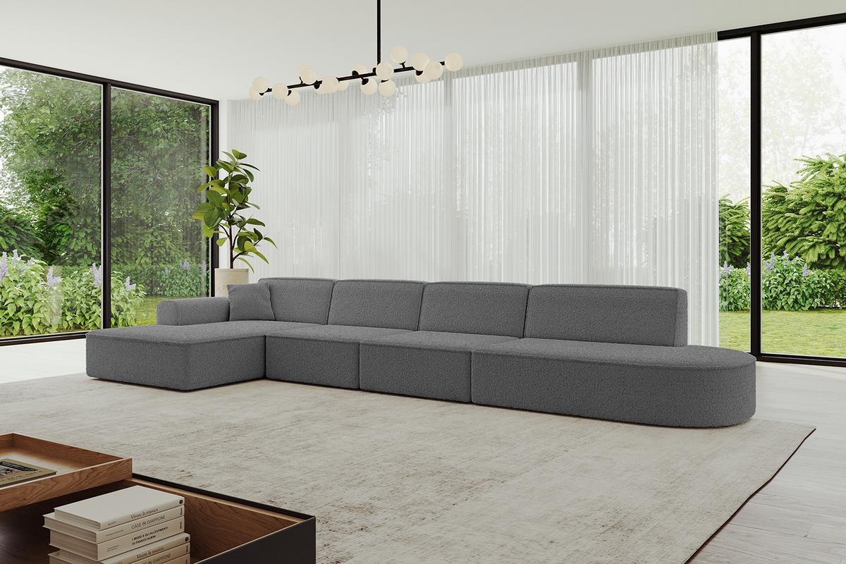 ECKSOFA Ottomane Links IREA-L3-v3 - 412x165x77 cm Grau - Olivgrün, Holzwerkstoff/Textil (412/165cm) - ALTDECOR