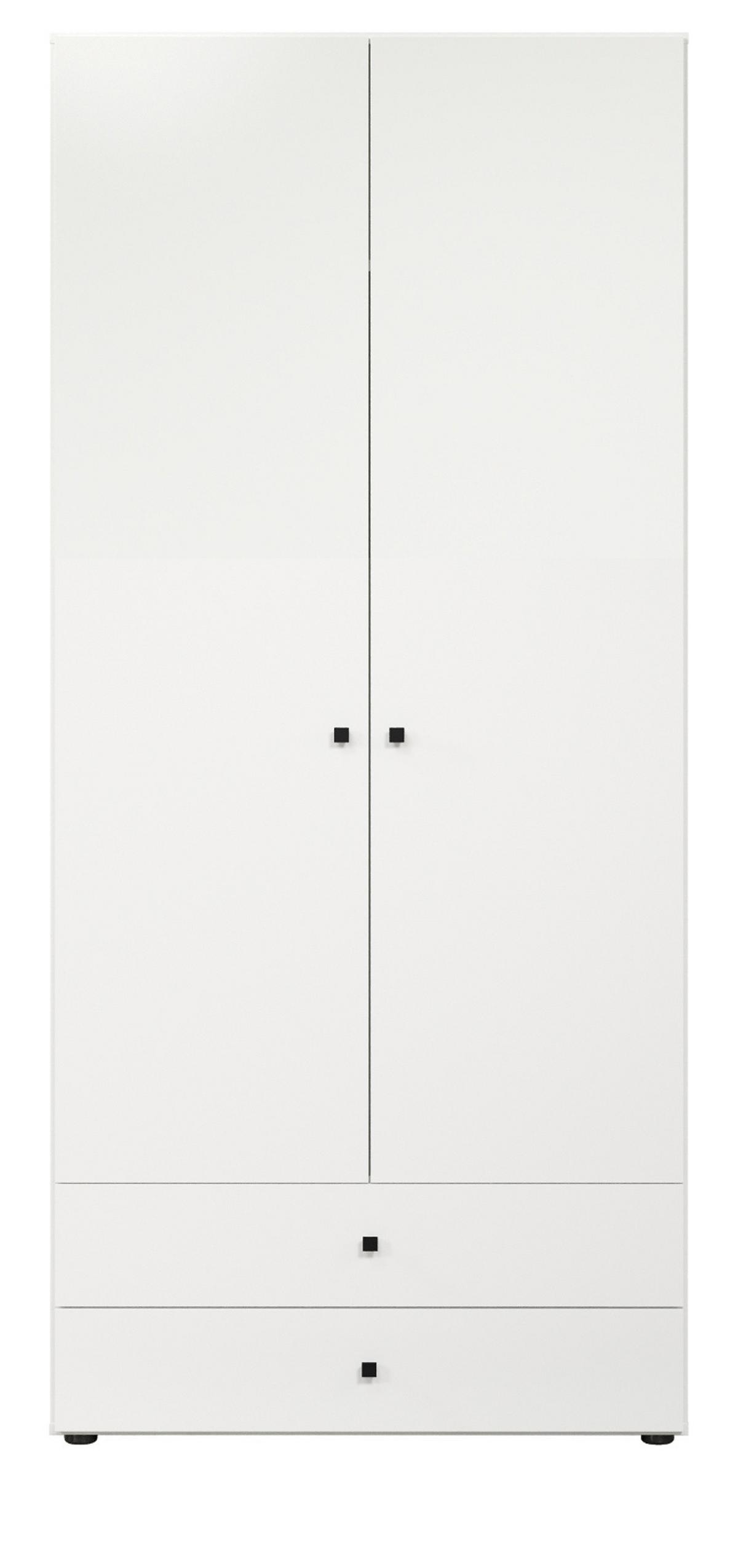 KLEIDERSCHRANK weiß 81 x 176 cm, Drehtürenschrank 2-türig mit Schubalden - Schwarz/Weiß, Holzwerkstoff/Kunststoff (81/176/51cm) - Top.Furn