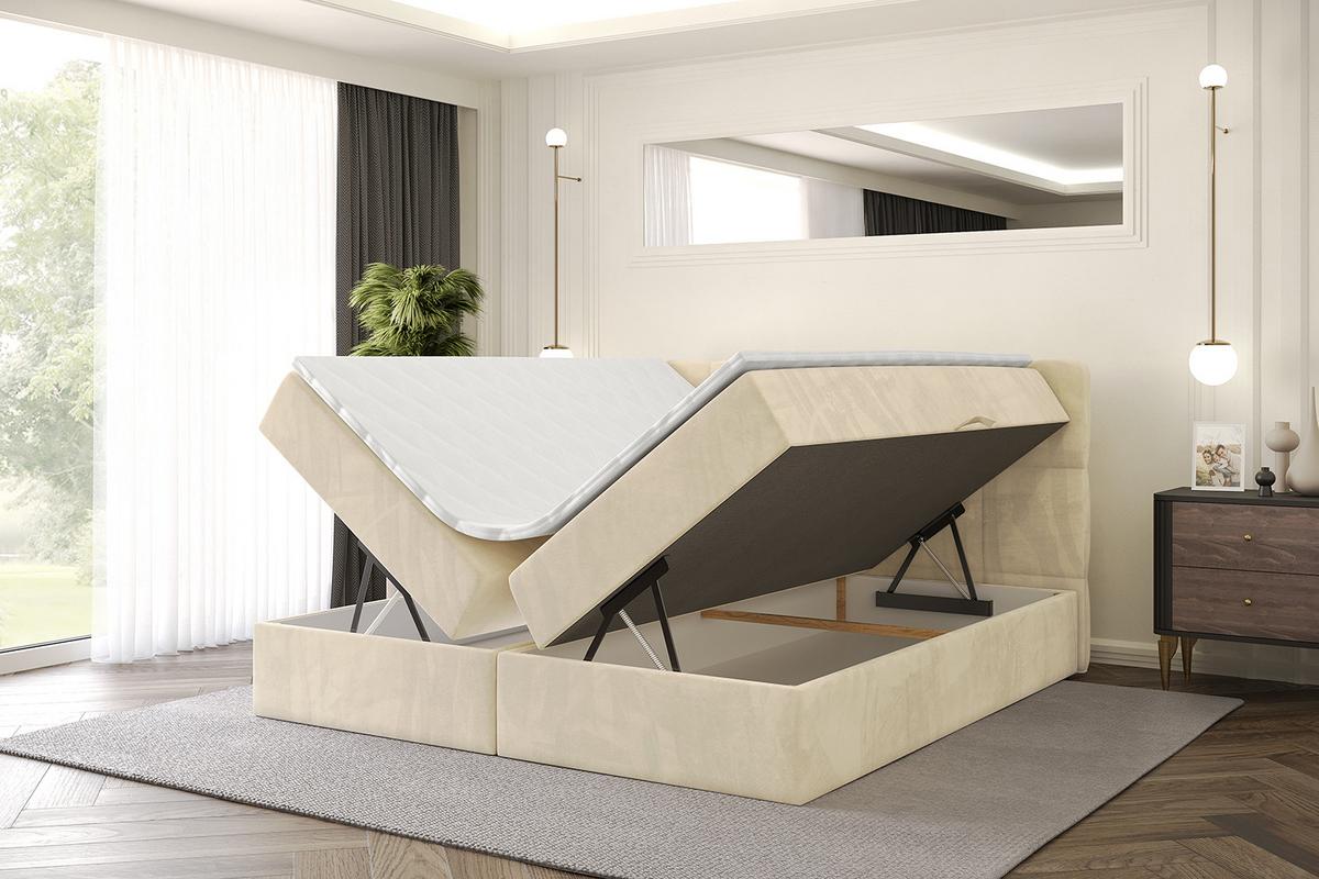 BOXBETT mit Matratze H4 und Lattenrost - LIRO - 200x200 - Beige Monolith - Beige, Holzwerkstoff/Kunststoff (200/200cm) - ALTDECOR