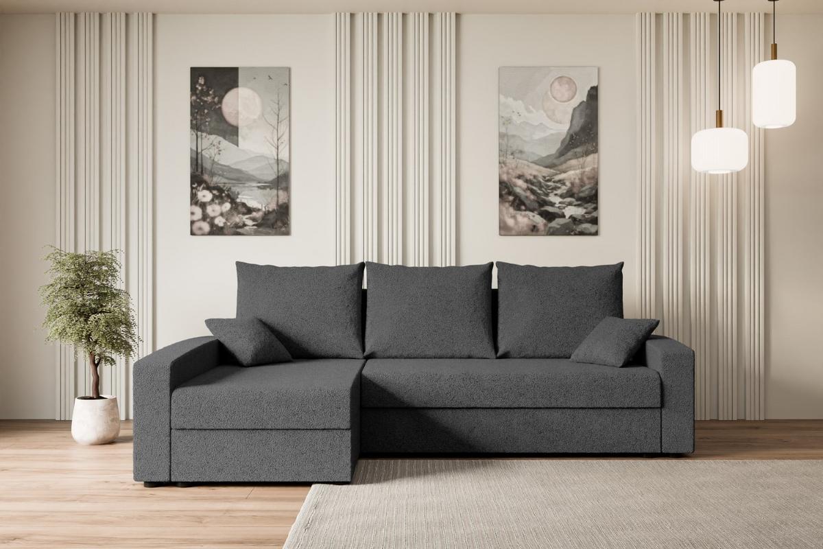 ECKSOFA mit Schlaffunktion und Bettkasten ALESIA-L 231x140x90 cm Grau Bouclé - Silberfarben/Grau, Holzwerkstoff/Kunststoff (231/140cm) - ALTDECOR