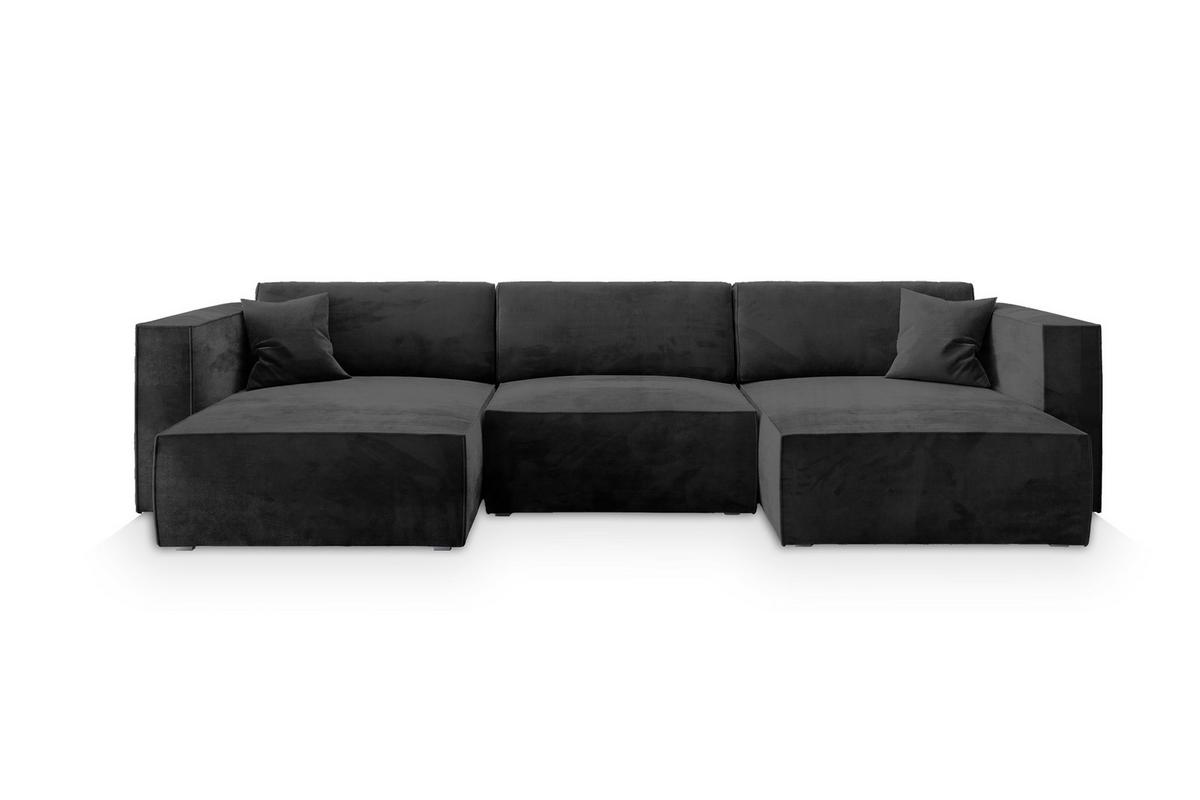 WOHNLANDSCHAFT SARMO M Schwarz Velours-Stoff mit Schlaffunktion - Schwarz/Grau, Holz/Kunststoff (347/70/148cm) - MASSENO