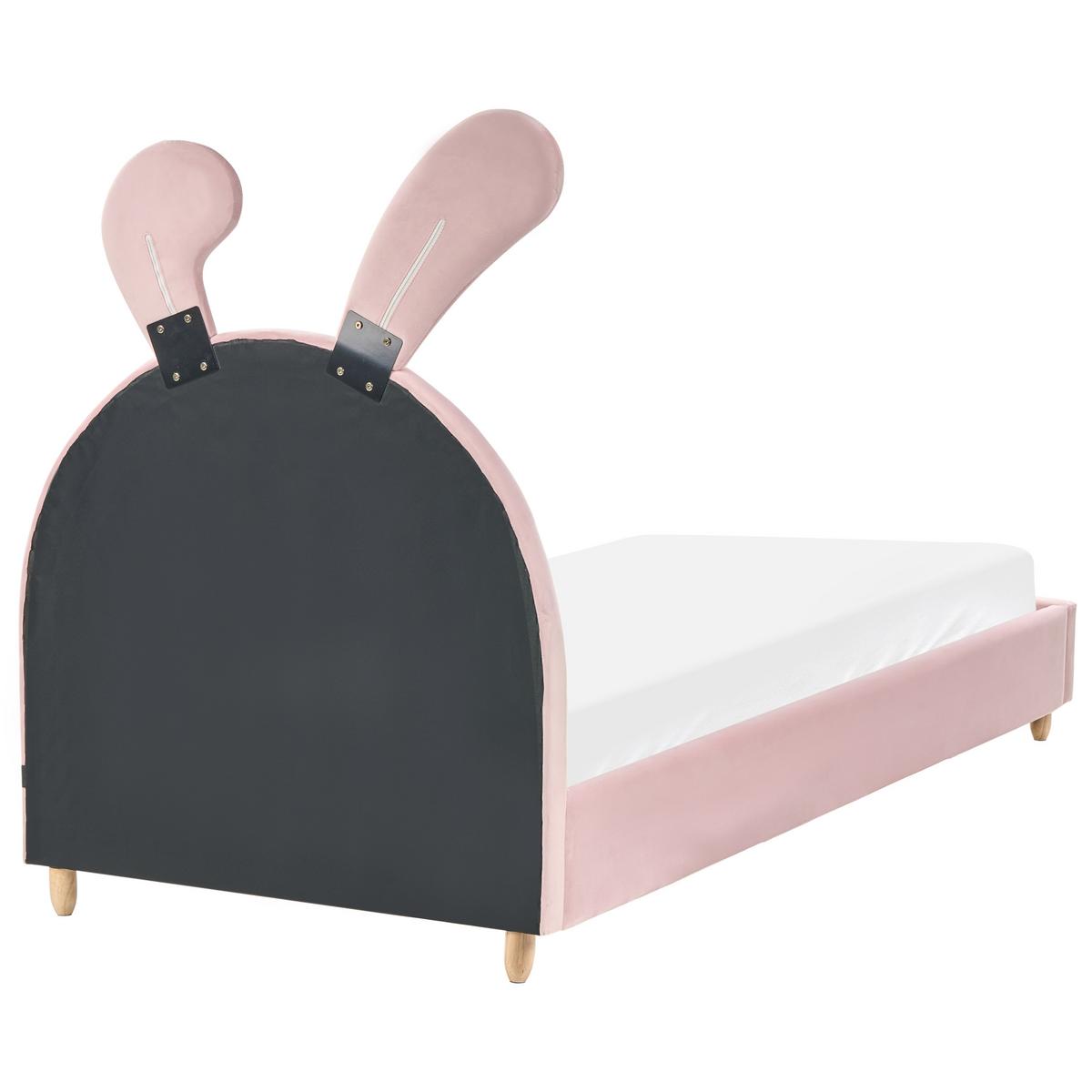 KINDERBETT Kaninchen Samtstoff 90/200 cm Rosa Lallias - Pink/Weiß, Textil (90/200cm) - Beliani