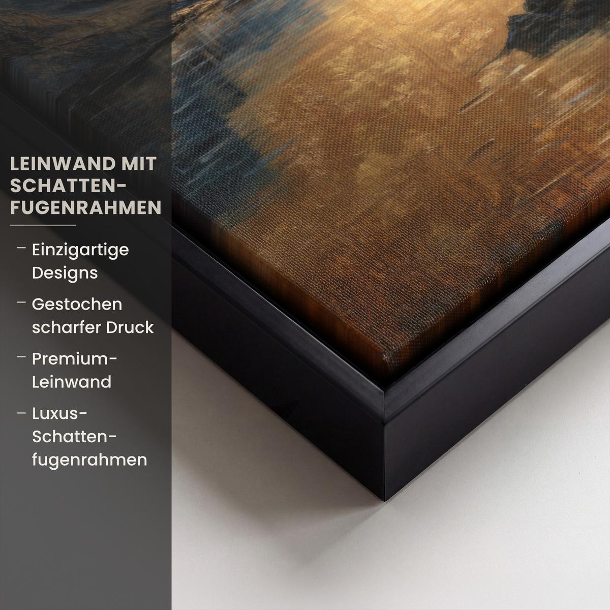 LEINWAND Bilder mit Rahmen - Bergkulisse mit goldenem Sonnenuntergang - 20x30 - Goldfarben, Textil (20/30cm) - MuchoWow