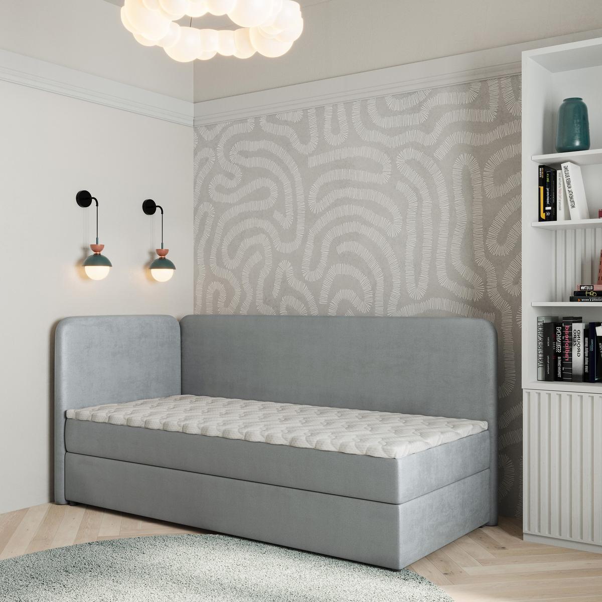 BOXBETT GINA 90x200 cm mit Matratze und Topper, H2+H3 - Hellgrau - Hellgrau, Holz (90/200cm) - MASSENO