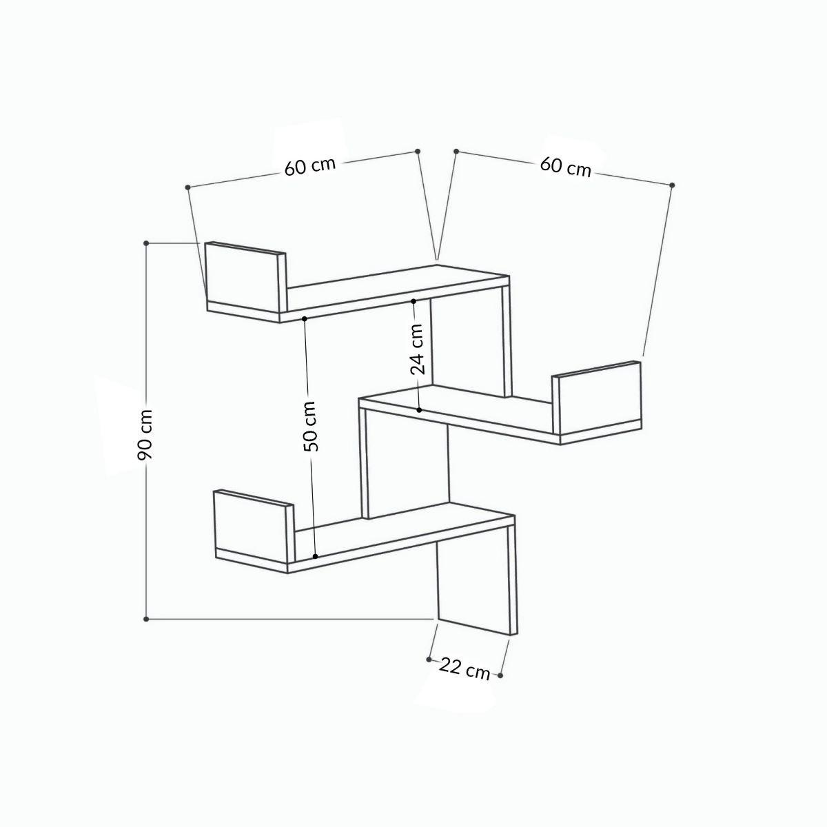 ECKREGAL mit 3 Regalen H90 cm - Luska - Weiß, Holzwerkstoff (60/90/14cm) - Calicosy