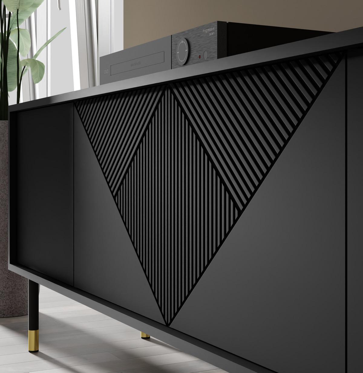 KOMMODE Schwarz, Gold 180/88/40 - Schwarz, Holzwerkstoff (180/88/40cm) - RAUMHIRSCH FURNITURE
