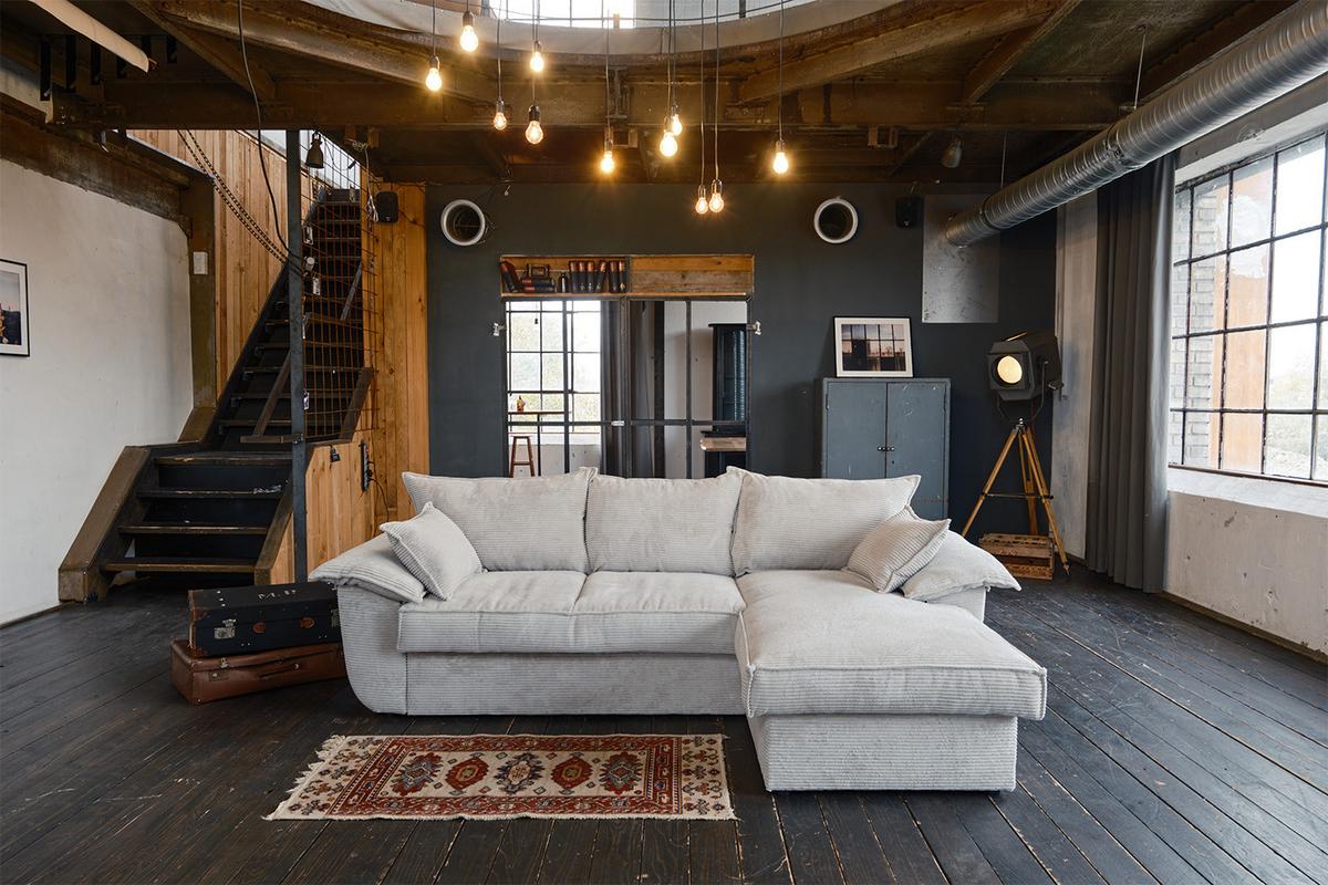 ECKSOFA DAMETO Weiß Cord Mit Schlaffunktion - Schwarz/Weiß, Kunststoff/Textil (266/174cm) - KAWOLA