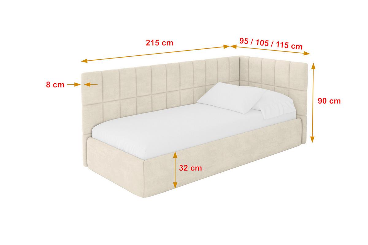 EINZELLBETT Jugendbett mit Bettkasten, Links - TULY 90x200 Beige - Beige, Holzwerkstoff/Textil (90/200cm) - ALTDECOR